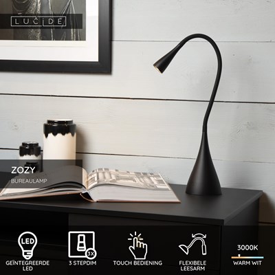 Lucide ZOZY - Bureaulamp - LED 3 StepDim - 1x4W 3000K - Zwart